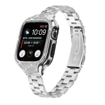 Apple Watch Series 7 / 8 / 9 41mm Fällbart spänne 3 pärlor rostfritt stål klockarmband med klockfodral - Silver