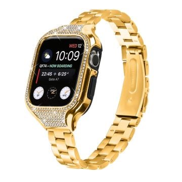 Apple Watch Series 7 / 8 / 9 41 mm klockarmband i rostfritt stål med spänne och klockfodral - Guld