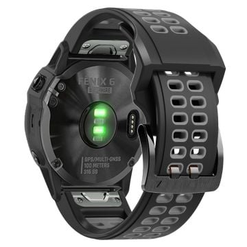 KALEBOL KLB-SSSPKGJ-001 Garmin QuickFit 26 mm klockarmband Andningsbart silikonarmband med dubbla hål - Svart + Grå