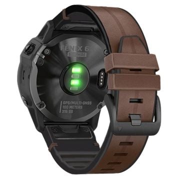 KALEBOL KLB-PWGJPU-001 Klockarmband Garmin QuickFit 26mm Veganläderbelagt silikonarmband - Kaffe