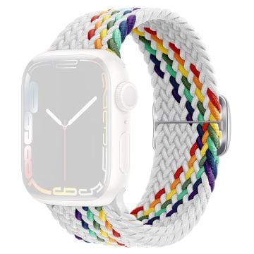 KALEBOL Apple Watch Series 49mm - 45mm - 44mm - 42mm Nylonflätat klockarmband - Vit Regnbåge