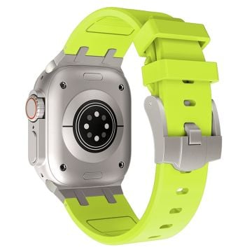 KALEBOL KLB-YTGJ-001 Apple Watch Series 41mm - 40mm - 38mm flytande silikonarmband - Titan + Fluorescerande Grön