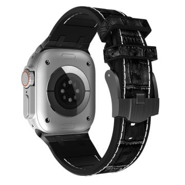 Apple Watch Series 41mm - 40mm - 38mm Silikonarmband Krokodil Textur - Svart + Vit + Svart