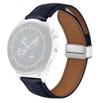 Samsung Galaxy Watch3 45mm / Huawei Watch GT 4 46mm läderarmband 22mm magnetiskt klockarmband - Mörkblå