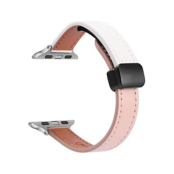 Apple Watch Series 41mm - 40mm - 38mm Klockarmband Mikrofiber Läderarmband - Rosa + Beige Aprikos