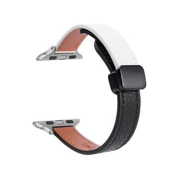 Apple Watch Series 41mm - 40mm - 38mm Magnetiskt läderarmband i mikrofiber - Svart + Beige Aprikos