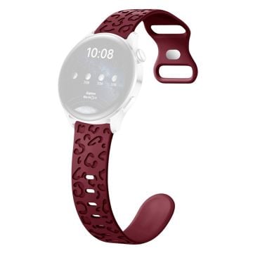 Samsung Galaxy Watch3 45mm / Huawei Watch 4 Pro 22mm Watch Band Leopard Printed Design - Wine Red