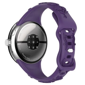 Google Pixel Watch / Pixel Watch 2 Carving Flower Pattern Watch Strap Replacement Silicone Band - Purple