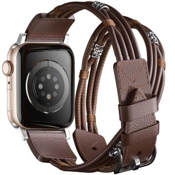 S / M Size Stylish Style Double Circle Strap Apple Watch Series 41mm - 40mm - 38mm Cowhide Watch Band - Brown