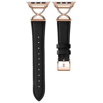 Apple Watch Series 41mm - 40mm - 38mm Electroplated Buckle Watch Strap - Black+Rose Gold