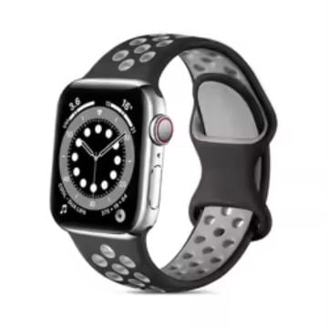 Apple Watch Series 41mm - 40mm - 38mm Silicone Watch Band Dual Color Strap - Black+Grey