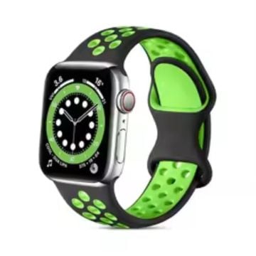 Apple Watch Series 41mm - 40mm - 38mm Silicone Watch Band Dual Color Strap - Black+Green