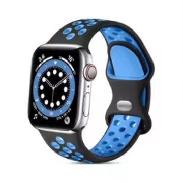 Apple Watch Series 41mm - 40mm - 38mm Silicone Watch Band Dual Color Strap - Black+Light Blue