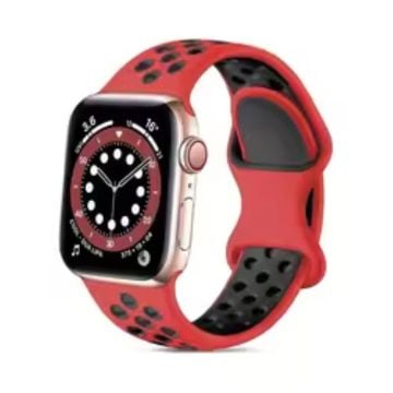 Apple Watch Series 41mm - 40mm - 38mm Silicone Watch Band Dual Color Strap - Red+Black