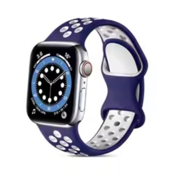 Apple Watch Series 41mm - 40mm - 38mm Silicone Watch Band Dual Color Strap - Midnight Blue+White