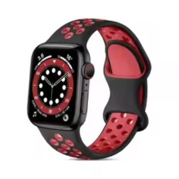 Apple Watch Series 41mm - 40mm - 38mm Silicone Watch Band Dual Color Strap - Black+Red