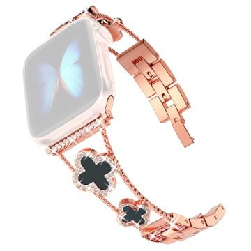 Four Leaf Clover Watch Strap Apple Watch Series 41mm - 40mm - 38mm Metal Wrist Band - Rose Gold+Black