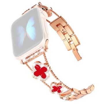 Four Leaf Clover Watch Strap Apple Watch Series 41mm - 40mm - 38mm Metal Wrist Band - Rose Gold+Red