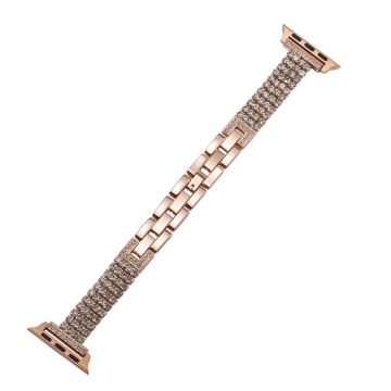 Apple Watch Series 49mm - 45mm - 44mm - 42mm 4 Rows Rhinestone Strap - Rose Gold