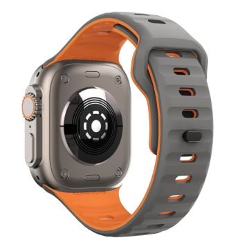 Apple Watch Series 41mm - 40mm - 38mm Watch Strap Dual Color Silicone Band - Grey+Orange