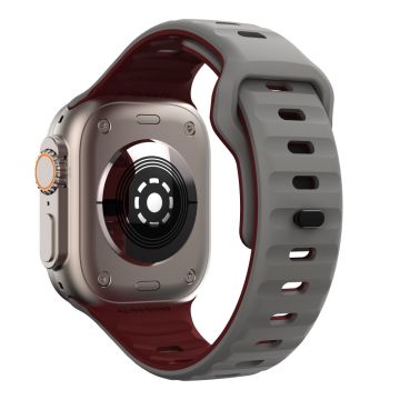 Apple Watch Series 41mm - 40mm - 38mm Watch Strap Dual Color Silicone Band - Grey+Wine Red