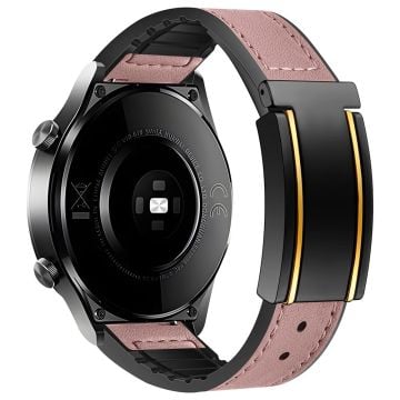 Huawei Watch 4 / 4 Pro / GT 4 46mm Watch Band 22mm Silicone+Genuine Cow Leather Watch Strap - Bean Pink