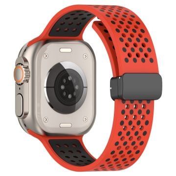 Apple Watch Series 41mm - 40mm - 38mm Silicone Strap Dual-Color Magnetic Watch Band - Red+Black