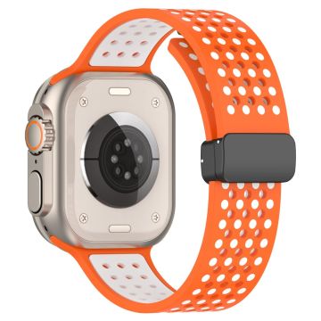 Apple Watch Series 41mm - 40mm - 38mm Silicone Strap Dual-Color Magnetic Watch Band - Orange+White