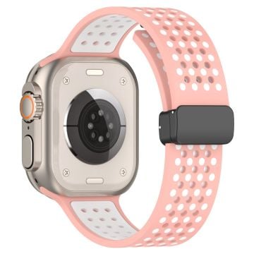 Apple Watch Series 41mm - 40mm - 38mm Silicone Strap Dual-Color Magnetic Watch Band - Pink+White