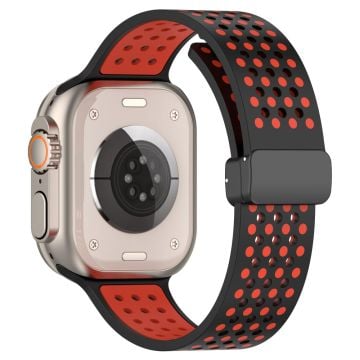 Apple Watch Series 41mm - 40mm - 38mm Silicone Strap Dual-Color Magnetic Watch Band - Black+Red