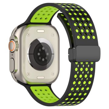 Apple Watch Series 41mm - 40mm - 38mm Silicone Strap Dual-Color Magnetic Watch Band - Black+Lime