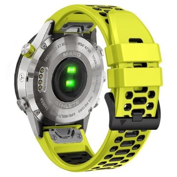 Garmin Fenix 7X / 7X Pro / 6X Quickfit 26mm Watch Band Three Row Holes Dual Color Silicone Strap - Lime / Black