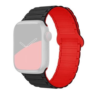 Apple Watch Series 41mm - 40mm - 38mm Watchband Soft Silicone Magnetic Strap - Black / Red