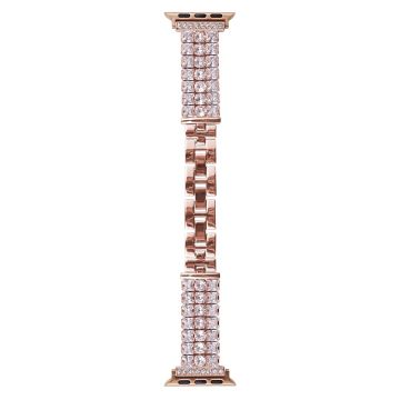 Apple Watch Series 49mm - 45mm - 44mm - 42mm Strap Rhinestone Metal Watchband - Rose Gold