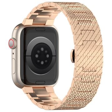 Apple Watch Series 9 8 7 41mm / 6 5 4 SE (2023) SE (2022) SE 40mm / 3 2 1 38mm Strap Texture Stainless Steel Watch band  - Rose Gold