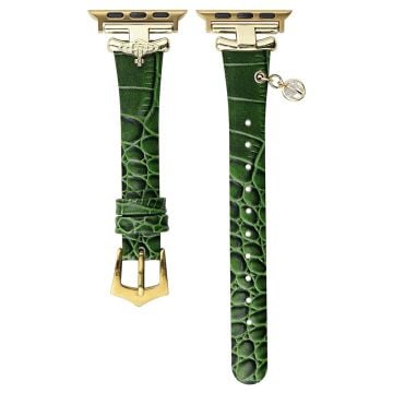 Apple Watch Series 9 8 7 41mm / 6 5 4 SE (2022) SE (2023) SE 40mm / 3 2 1 38mm band Genuine Cow Leather Strap - Green+Gold Buckle