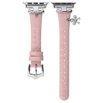 Apple Watch Series 9 8 7 41mm / 6 5 4 SE (2022) SE (2023) SE 40mm / 3 2 1 38mm band Genuine Cow Leather Strap - Pink+Silver Buckle