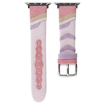 Apple Watch Series 9 8 7 41mm / Series 6 5 4 SE SE (2022) SE (2023) 40mm / Series 3 2 1 38mm Mesh+Leather Band - Pink+Purple (Silver Buckle)