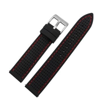 Huawei Watch GT 3 42mm / GT 3 Pro 43mm Watch band 20mm Silicone Wrist Strap - Silver Buckle / Black+Red Thread