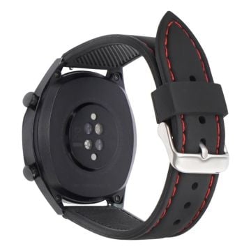 Huawei Watch GT 4 46mm / Watch 4 / Watch 4 Pro Fluorubber Strap 22mm Waterproof Watch Band - Black+Red Thread