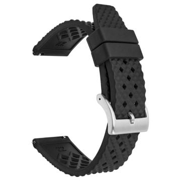 Huawei Watch GT 3 42mm / GT 3 Pro 43mm Watch Strap 20mm Fluorubber Wrist Band - Black+Silver Buckle