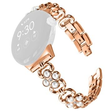 Stainless Steel band Google Pixel 2 Pearl Decor Four Leaf Clover Watch Strap - Rose Gold