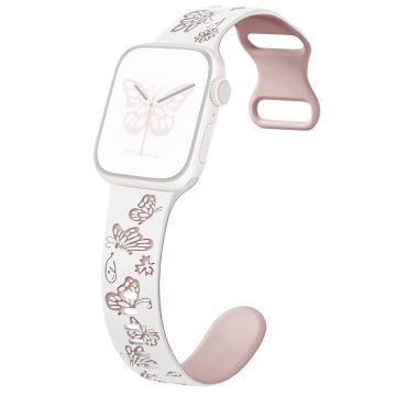 Apple Watch Series 9 8 7 41mm / 6 5 4 SE (2022) SE (2023) SE 40mm / 3 2 1 38mm Silicone Strap Dual Color Watchband  - White+Pink