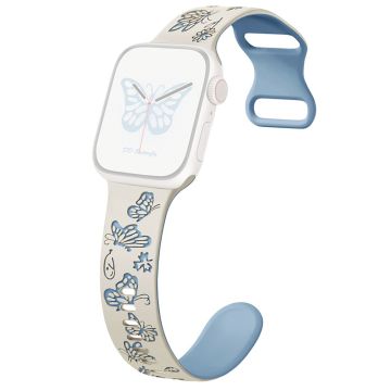 Apple Watch Series 9 8 7 41mm / 6 5 4 SE (2022) SE (2023) SE 40mm / 3 2 1 38mm Silicone Strap Dual Color Watchband  - Antique White+Blue