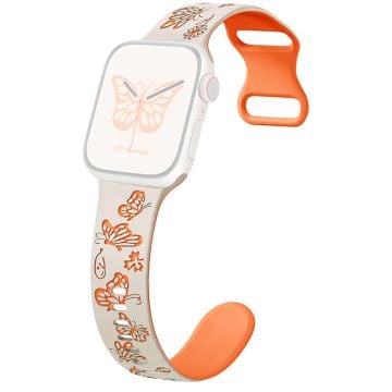 Apple Watch Series 9 8 7 41mm / 6 5 4 SE (2022) SE (2023) SE 40mm / 3 2 1 38mm band Dual Color Silicone Strap - Starlight+Orange