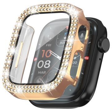 Apple Watch Series 4 / 5 / 6 / SE / SE (2022) 44mm Rhinestone Decor Electroplating Stöttålig Klockfodral med härdat glasfilm - Roséguld