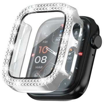 Apple Watch Series 4 / 5 / 6 / SE / SE (2022) 44mm Rhinestone Decor Electroplating Stöttålig Klockfodral med härdat glasfilm - Silver