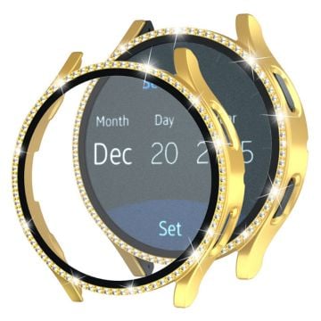 Samsung Galaxy Watch7 40mm stötskyddande klockfodral med Rhinestone-dekor och film av härdat glas - Guld