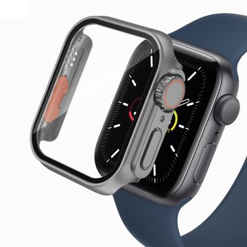 Bump Resistant Watch Case Apple Watch Series 9 8 7 41mm Watch Cover with Tempered Glass Film - Grey