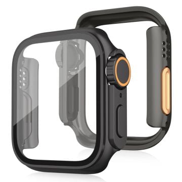 Bump Resistant Watch Case Apple Watch Series 9 8 7 41mm Watch Cover with Tempered Glass Film - Black